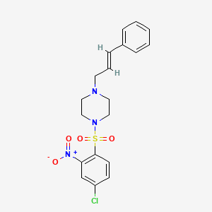 molecular formula C19H20ClN3O4S B2483021 4-Chloro-2-nitro-1-((4-(3-phenylprop-2-enyl)piperazinyl)sulfonyl)benzene CAS No. 1025588-81-1