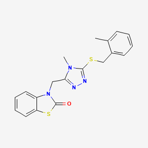 molecular formula C19H18N4OS2 B2483030 3-[[4-Methyl-5-[(2-methylphenyl)methylsulfanyl]-1,2,4-triazol-3-yl]methyl]-1,3-benzothiazol-2-one CAS No. 847400-81-1