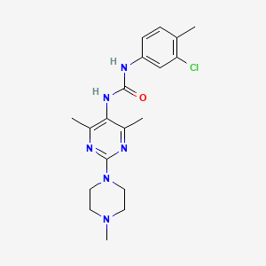 molecular formula C19H25ClN6O B2483047 1-(3-Chloro-4-methylphenyl)-3-(4,6-dimethyl-2-(4-methylpiperazin-1-yl)pyrimidin-5-yl)urea CAS No. 1448073-34-4