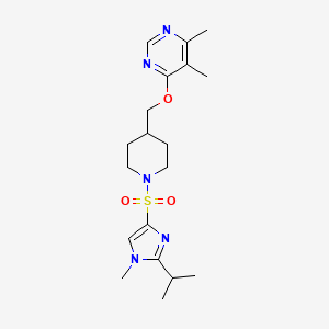 molecular formula C19H29N5O3S B2483050 4-((1-((2-异丙基-1-甲基-1H-咪唑-4-基)磺酰)哌嗪-4-基)甲氧基)-5,6-二甲基嘧啶 CAS No. 2320665-41-4