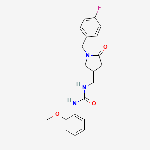 molecular formula C20H22FN3O3 B2483053 1-((1-(4-Fluorobenzyl)-5-oxopyrrolidin-3-yl)methyl)-3-(2-methoxyphenyl)urea CAS No. 954720-52-6