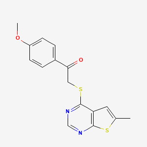molecular formula C16H14N2O2S2 B2483054 1-(4-Methoxyphenyl)-2-(6-methylthieno[2,3-d]pyrimidin-4-yl)sulfanylethanone CAS No. 878696-42-5