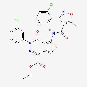 molecular formula C26H18Cl2N4O5S B2483063 Ethyl 3-(3-chlorophenyl)-5-(3-(2-chlorophenyl)-5-methylisoxazole-4-carboxamido)-4-oxo-3,4-dihydrothieno[3,4-d]pyridazine-1-carboxylate CAS No. 887224-80-8