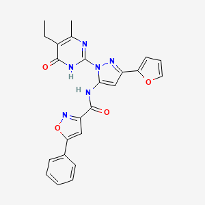 molecular formula C24H20N6O4 B2483076 N-(1-(5-ethyl-4-methyl-6-oxo-1,6-dihydropyrimidin-2-yl)-3-(furan-2-yl)-1H-pyrazol-5-yl)-5-phenylisoxazole-3-carboxamide CAS No. 1207042-21-4