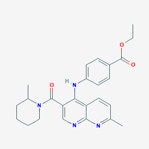 molecular formula C25H28N4O3 B2483087 Methyl 5-({[(3,4-dimethylphenyl)amino]carbonyl}amino)-3-propoxy-1-benzothiophene-2-carboxylate CAS No. 1251623-88-7