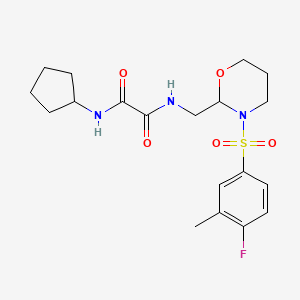molecular formula C19H26FN3O5S B2483089 N'-环戊基-N-[[3-(4-氟-3-甲基苯基)磺酰-1,3-噁唑环己烷-2-基]甲基]羧酰胺 CAS No. 872724-66-8