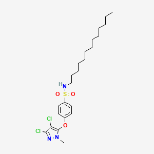 molecular formula C23H35Cl2N3O3S B2483090 4-[(3,4-dichloro-1-methyl-1H-pyrazol-5-yl)oxy]-N-tridecylbenzenesulfonamide CAS No. 318284-30-9