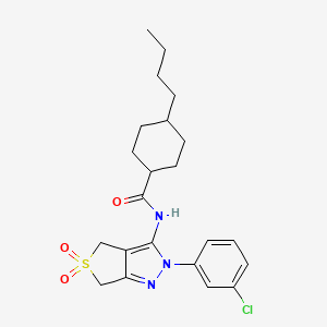 molecular formula C22H28ClN3O3S B2483102 4-butyl-N-(2-(3-chlorophenyl)-5,5-dioxido-4,6-dihydro-2H-thieno[3,4-c]pyrazol-3-yl)cyclohexanecarboxamide CAS No. 449788-90-3
