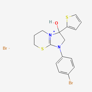 molecular formula C16H16Br2N2OS2 B2483130 1-(4-溴苯基)-3-羟基-3-(噻吩-2-基)-3,5,6,7-四氢-2H-咪唑[2,1-b][1,3]噻嗪-1-铵溴化物 CAS No. 1039631-19-0