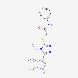 molecular formula C20H19N5OS B2483132 2-((4-ethyl-5-(1H-indol-3-yl)-4H-1,2,4-triazol-3-yl)thio)-N-phenylacetamide CAS No. 852143-60-3