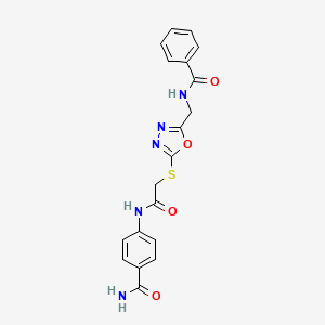 4-[[2-[[5-(Benzamidomethyl)-1,3,4-oxadiazol-2-yl]sulfanyl]acetyl]amino]benzamide