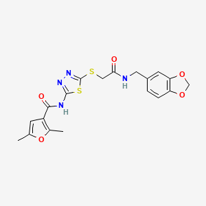 N-(5-((2-((benzo[d][1,3]dioxol-5-ylmethyl)amino)-2-oxoethyl)thio)-1,3,4-thiadiazol-2-yl)-2,5-dimethylfuran-3-carboxamide