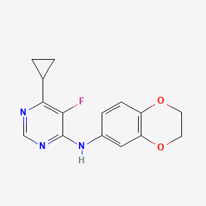 molecular formula C15H14FN3O2 B2483157 6-Cyclopropyl-N-(2,3-dihydro-1,4-benzodioxin-6-yl)-5-fluoropyrimidin-4-amine CAS No. 2415541-78-3