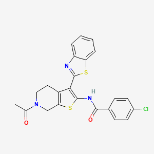 molecular formula C23H18ClN3O2S2 B2483161 N-(6-acetyl-3-(benzo[d]thiazol-2-yl)-4,5,6,7-tetrahydrothieno[2,3-c]pyridin-2-yl)-4-chlorobenzamide CAS No. 864859-94-9