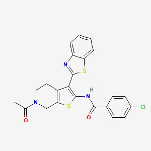 molecular formula C23H18ClN3O2S2 B2483161 N-(6-アセチル-3-(ベンゾ[d]チアゾール-2-イル)-4,5,6,7-テトラヒドロチエノ[2,3-c]ピリジン-2-イル)-4-クロロベンゾアミド CAS No. 864859-94-9