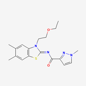 molecular formula C18H22N4O2S B2483167 (Z)-N-(3-(2-乙氧基乙基)-5,6-二甲基苯并[d]噻嗪-2(3H)-基亚甲基)-1-甲基-1H-吡唑-3-甲酰胺 CAS No. 1203444-86-3