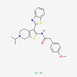 molecular formula C26H28ClN3O2S2 B2483175 N-(3-(benzo[d]thiazol-2-yl)-6-isopropyl-4,5,6,7-tetrahydrothieno[2,3-c]pyridin-2-yl)-2-(4-methoxyphenyl)acetamide hydrochloride CAS No. 1329965-87-8