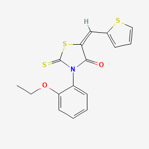 molecular formula C16H13NO2S3 B2483177 (E)-3-(2-ethoxyphenyl)-5-(thiophen-2-ylmethylene)-2-thioxothiazolidin-4-one CAS No. 638139-94-3