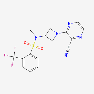 molecular formula C16H14F3N5O2S B2483191 N-[1-(3-Cyanopyrazin-2-yl)azetidin-3-yl]-N-methyl-2-(trifluoromethyl)benzenesulfonamide CAS No. 2380177-07-9