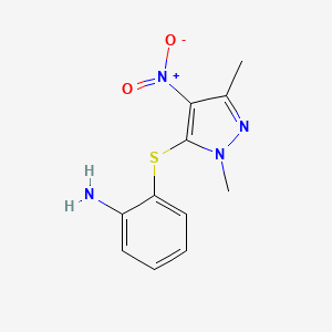molecular formula C11H12N4O2S B2483194 2-[(1,3-dimethyl-4-nitro-1H-pyrazol-5-yl)sulfanyl]aniline CAS No. 675819-27-9