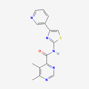 molecular formula C15H13N5OS B2483197 5,6-Dimethyl-N-(4-pyridin-3-yl-1,3-thiazol-2-yl)pyrimidine-4-carboxamide CAS No. 2415551-84-5