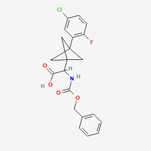 molecular formula C21H19ClFNO4 B2483200 2-[3-(5-Chloro-2-fluorophenyl)-1-bicyclo[1.1.1]pentanyl]-2-(phenylmethoxycarbonylamino)acetic acid CAS No. 2287262-12-6