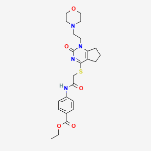 ethyl 4-(2-((1-(2-morpholinoethyl)-2-oxo-2,5,6,7-tetrahydro-1H-cyclopenta[d]pyrimidin-4-yl)thio)acetamido)benzoate