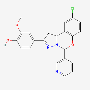 molecular formula C22H18ClN3O3 B2483214 4-(9-chloro-5-(pyridin-3-yl)-5,10b-dihydro-1H-benzo[e]pyrazolo[1,5-c][1,3]oxazin-2-yl)-2-methoxyphenol CAS No. 899746-18-0