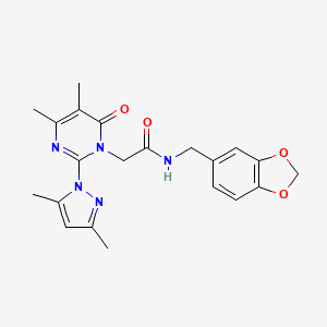 molecular formula C21H23N5O4 B2483226 N-(1,3-苯并二氧杂-5-基甲基)-2-[2-(3,5-二甲基嘧啶-1-基)-4,5-二甲基-6-氧代嘧啶-1-基]乙酰胺 CAS No. 1002218-56-5