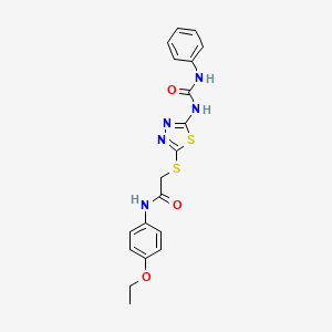 molecular formula C19H19N5O3S2 B2483235 2-({5-[(anilinocarbonyl)amino]-1,3,4-thiadiazol-2-yl}thio)-N-(4-ethoxyphenyl)acetamide CAS No. 946323-52-0