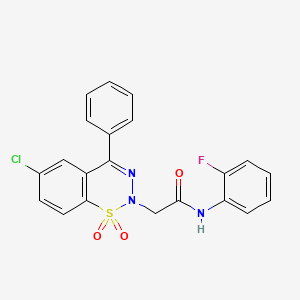 molecular formula C21H15ClFN3O3S B2483236 2-(6-chloro-1,1-dioxido-4-phenyl-2H-1,2,3-benzothiadiazin-2-yl)-N-(2-fluorophenyl)acetamide CAS No. 1031669-58-5