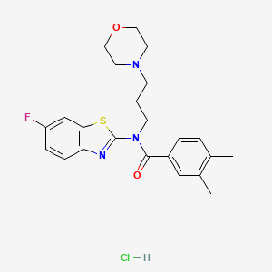 molecular formula C23H27ClFN3O2S B2483240 N-(6-fluorobenzo[d]thiazol-2-yl)-3,4-dimethyl-N-(3-morpholinopropyl)benzamide hydrochloride CAS No. 1330377-85-9