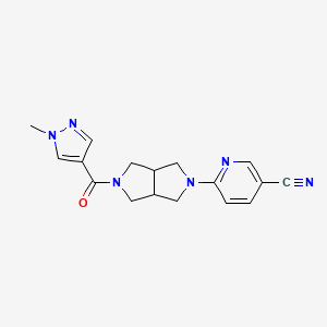 molecular formula C17H18N6O B2483249 6-[5-(1-Methylpyrazole-4-carbonyl)-1,3,3a,4,6,6a-hexahydropyrrolo[3,4-c]pyrrol-2-yl]pyridine-3-carbonitrile CAS No. 2415563-79-8