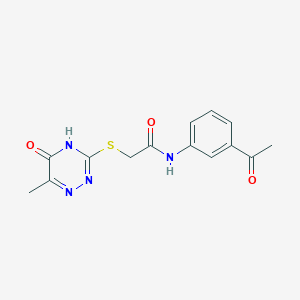 molecular formula C14H14N4O3S B2483256 N-(3-acetylphenyl)-2-((6-methyl-5-oxo-4,5-dihydro-1,2,4-triazin-3-yl)thio)acetamide CAS No. 460726-54-9