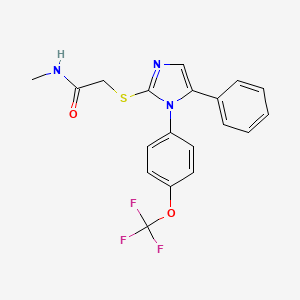 molecular formula C19H16F3N3O2S B2483259 N-methyl-2-((5-phenyl-1-(4-(trifluoromethoxy)phenyl)-1H-imidazol-2-yl)thio)acetamide CAS No. 1226453-14-0