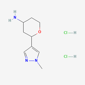 molecular formula C9H17Cl2N3O B2483261 2-(1-甲基-1H-吡唑-4-基)氧杂-4-胺二盐酸盐 CAS No. 1820706-21-5