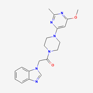 molecular formula C19H22N6O2 B2483280 2-(1H-benzo[d]imidazol-1-yl)-1-(4-(6-methoxy-2-methylpyrimidin-4-yl)piperazin-1-yl)ethanone CAS No. 1251690-39-7