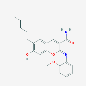 (2Z)-6-hexyl-7-hydroxy-2-[(2-methoxyphenyl)imino]-2H-chromene-3-carboxamide