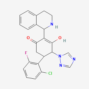 molecular formula C23H20ClFN4O2 B2483285 5-(2-chloro-6-fluorophenyl)-3-hydroxy-2-(1,2,3,4-tetrahydro-1-isoquinolinyl)-4-(1H-1,2,4-triazol-1-yl)-2-cyclohexen-1-one CAS No. 1005119-26-5