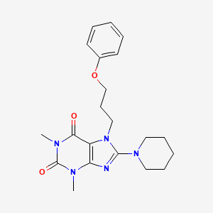 molecular formula C21H27N5O3 B2483294 1,3-dimethyl-7-(3-phenoxypropyl)-8-(piperidin-1-yl)-1H-purine-2,6(3H,7H)-dione CAS No. 100628-62-4