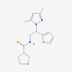 molecular formula C16H21N3O3 B2483310 N-(2-(3,5-dimethyl-1H-pyrazol-1-yl)-2-(furan-2-yl)ethyl)tetrahydrofuran-3-carboxamide CAS No. 2034592-77-1