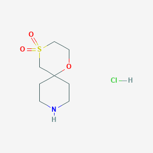 molecular formula C8H16ClNO3S B2483328 1-氧代-4lambda6-硫代-9-氮杂螺[5.5]十一烷-4,4-二氧化物;盐酸盐 CAS No. 2470435-79-9