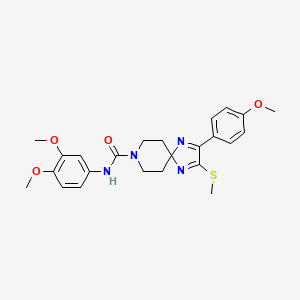molecular formula C24H28N4O4S B2483330 N-(3,4-dimethoxyphenyl)-2-(4-methoxyphenyl)-3-(methylthio)-1,4,8-triazaspiro[4.5]deca-1,3-diene-8-carboxamide CAS No. 894888-29-0