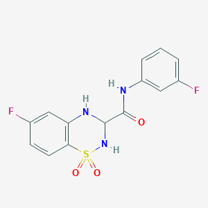 molecular formula C14H11F2N3O3S B2483340 6-fluoro-N-(3-fluorophenyl)-3,4-dihydro-2H-benzo[e][1,2,4]thiadiazine-3-carboxamide 1,1-dioxide CAS No. 1219195-87-5