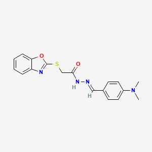 molecular formula C18H18N4O2S B2483354 (E)-2-(苯并[d]噁唑-2-基硫)-N'-(4-(二甲基氨基)苯甲基亚乙酰肼 CAS No. 113546-72-8