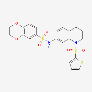molecular formula C21H20N2O6S3 B2483356 N-(1-(thiophen-2-ylsulfonyl)-1,2,3,4-tetrahydroquinolin-7-yl)-2,3-dihydrobenzo[b][1,4]dioxine-6-sulfonamide CAS No. 898448-09-4