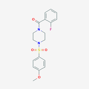 molecular formula C18H19FN2O4S B248336 (2-Fluoro-phenyl)-[4-(4-methoxy-benzenesulfonyl)-piperazin-1-yl]-methanone 