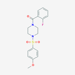 molecular formula C18H19FN2O4S B248336 (2-FLUOROPHENYL){4-[(4-METHOXYPHENYL)SULFONYL]PIPERAZINO}METHANONE 