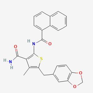 molecular formula C25H20N2O4S B2483381 5-(1,3-Benzodioxol-5-ylmethyl)-4-methyl-2-[[1-naphthalenyl(oxo)methyl]amino]-3-thiophenecarboxamide CAS No. 476368-52-2