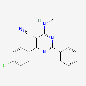 molecular formula C18H13ClN4 B2483391 4-(4-Chlorophenyl)-6-(methylamino)-2-phenyl-5-pyrimidinecarbonitrile CAS No. 320418-58-4